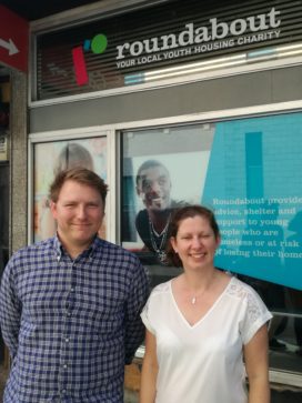 Steve Rimmer & Clare Collingworth outside Roundabout's Prevention Service on Union Street, Sheffield