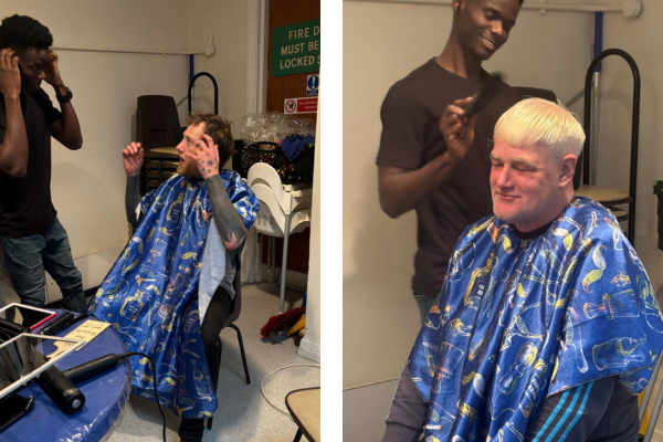 Jalal cutting people's hair